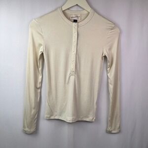 Universal Thread Cream Henley Top XS Long Sleeve Rib Knit Rayon Blend NWT